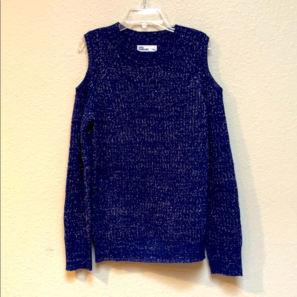 EPIC THREADS Navy Cold-Shoulder Sweater, Size S